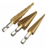 3pcs HSS Step Drills 1/4 Inch Hex Shank Titanium Coated Step Drill Bit Set