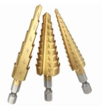 3pcs HSS Step Drills 1/4 Inch Hex Shank Titanium Coated Step Drill Bit Set