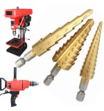 3pcs HSS Step Drills 1/4 Inch Hex Shank Titanium Coated Step Drill Bit Set