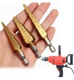 3pcs HSS Step Drills 1/4 Inch Hex Shank Titanium Coated Step Drill Bit Set