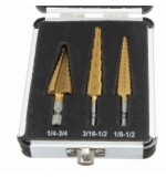 3pcs HSS Step Drills 1/4 Inch Hex Shank Titanium Coated Step Drill Bit Set