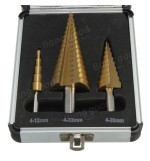 3pcs HSS Step Drill/Pagoda Drill/Ladder Drill Round Shank 4-12/4-20/4-32