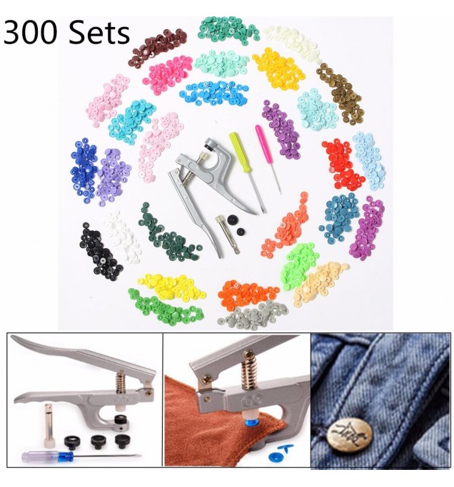 30 Colors 300 Sets KAM Snaps T5 Snap Starter Plastic Popper Fastener Plier