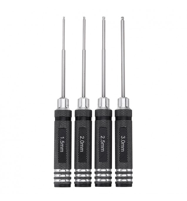 Drillpro 4pcs H1.5/2.0/2.5/3.0mm HSS Ball Screwdrivers Tool Kit Black Repair Tool Set